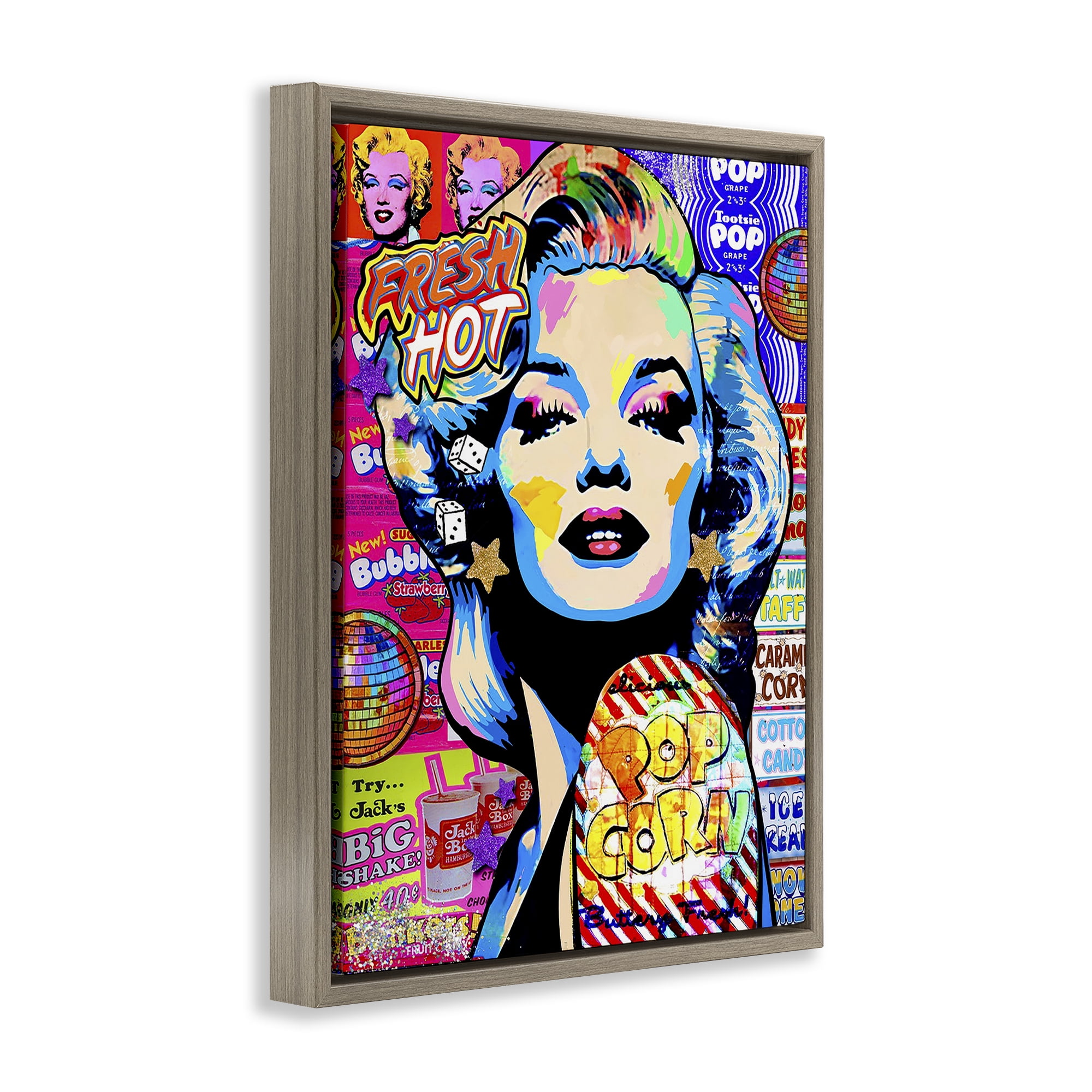 Stupell Industries Groovy Pop Style Marilyn Abstract Painting Brown Floater Framed Canvas Art Print Wall Art, 25 x 31