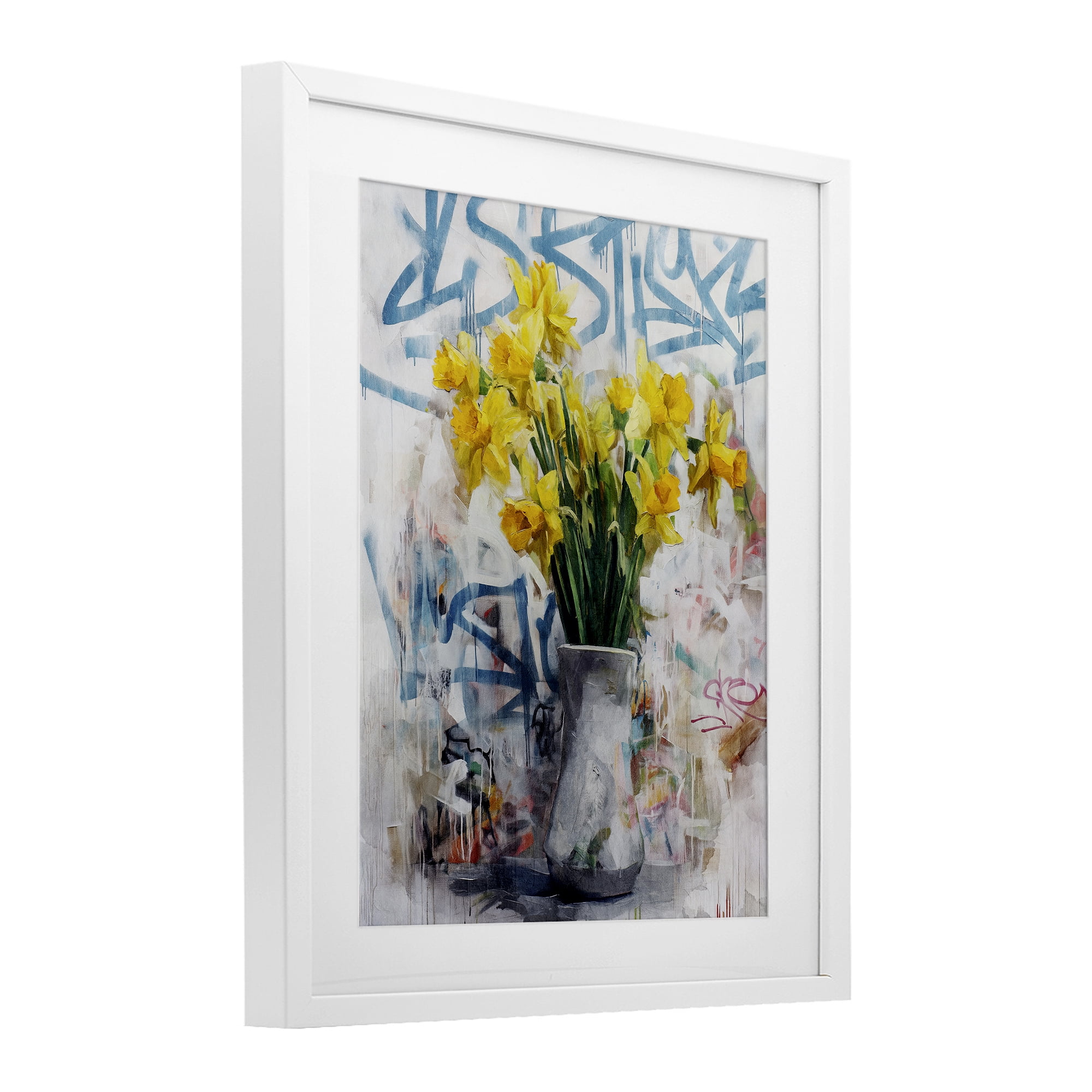 Stupell Industries Color Clash Daffodils & Graffiti White Framed Print Under Glass, design by Svetlana Aleynikova
