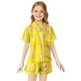 thumbnail image 2 of MIXUE Tween Girls Outfit Sets Summer Bowknot Print Lapel Short Sleeve Shirt Shorts Two Piece Pajamas Sportwear,Yellow,10-11 Years, 2 of 4