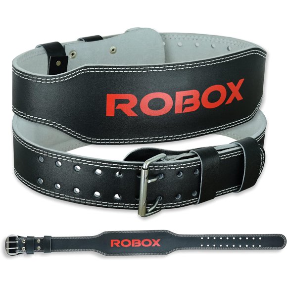ROBOX Weight Lifting Belt, Gym, Padded Back Support, Training, Powerlifting, Deadlift, Squat, Lumbar Support, Workout 4" Cowhide Leather Belt