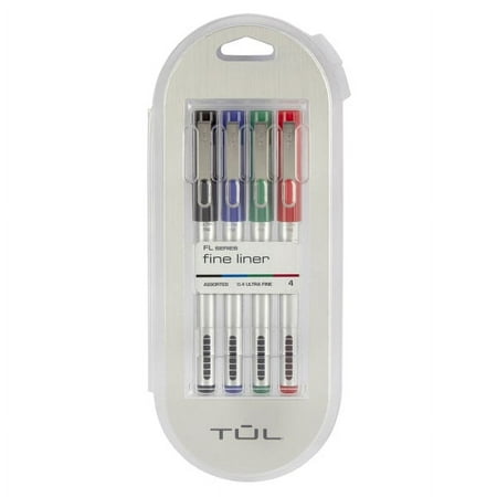 TUL® Fine Liner Porous-Point Pens, Ultra-Fine, 0.4 mm, Silver Barrel, Assorted Ink Colors, Pack Of 4 Pens