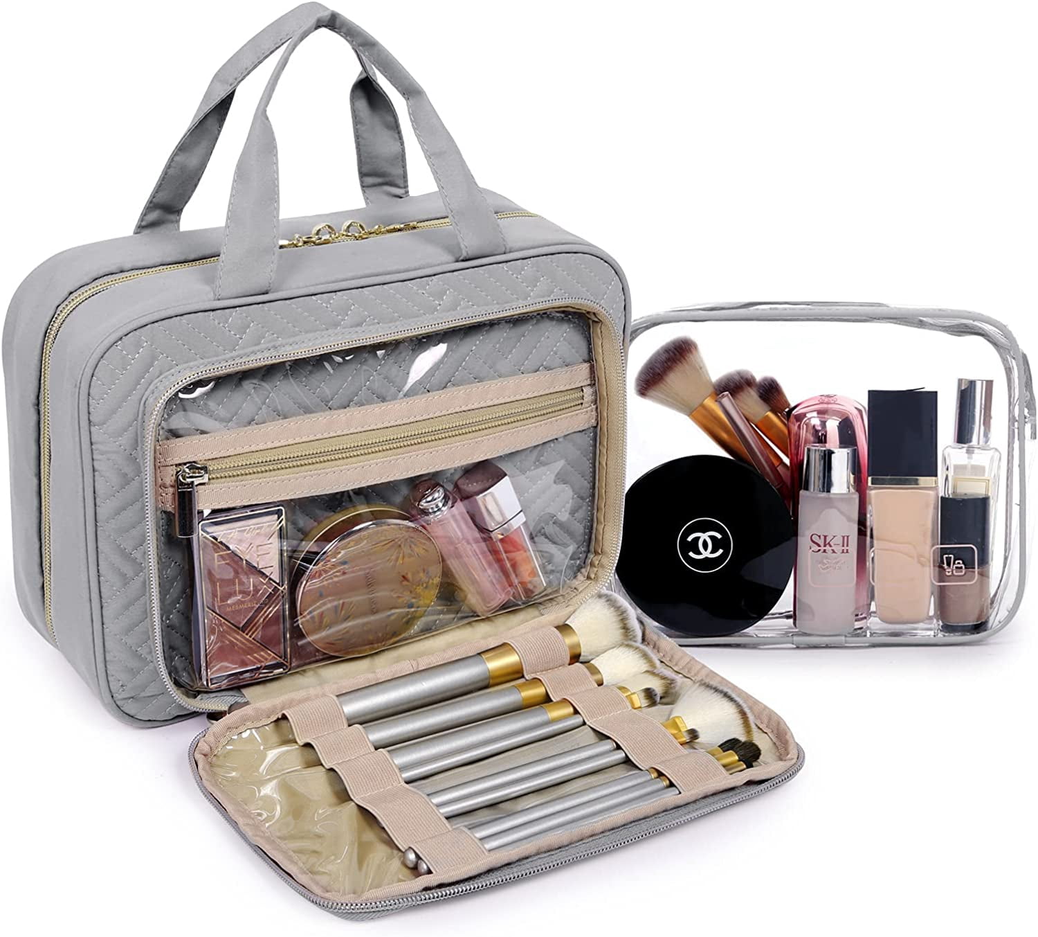 Toiletry Bag Hanging Travel Makeup Organizer with TSA Approved Transparent Cosmetic Bag Makeup Bag for Full Sized Toiletries, Medium-Black
