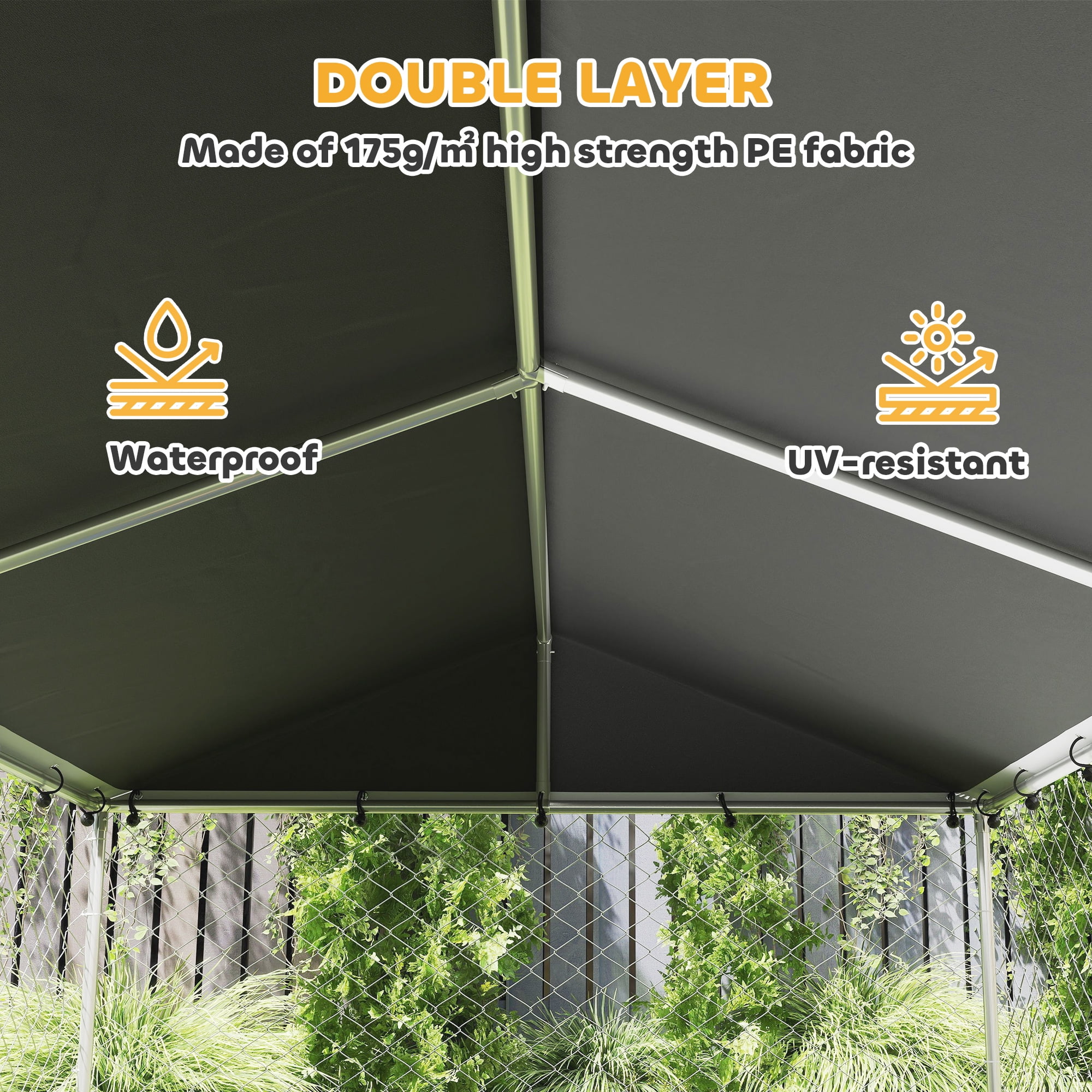 PawHut Dog Kennel Outdoor Dog Run with Waterproof UV-Resist Cover, Lockable Door, Adjustable Bowls, 20 x 7.5 x 6.5ft