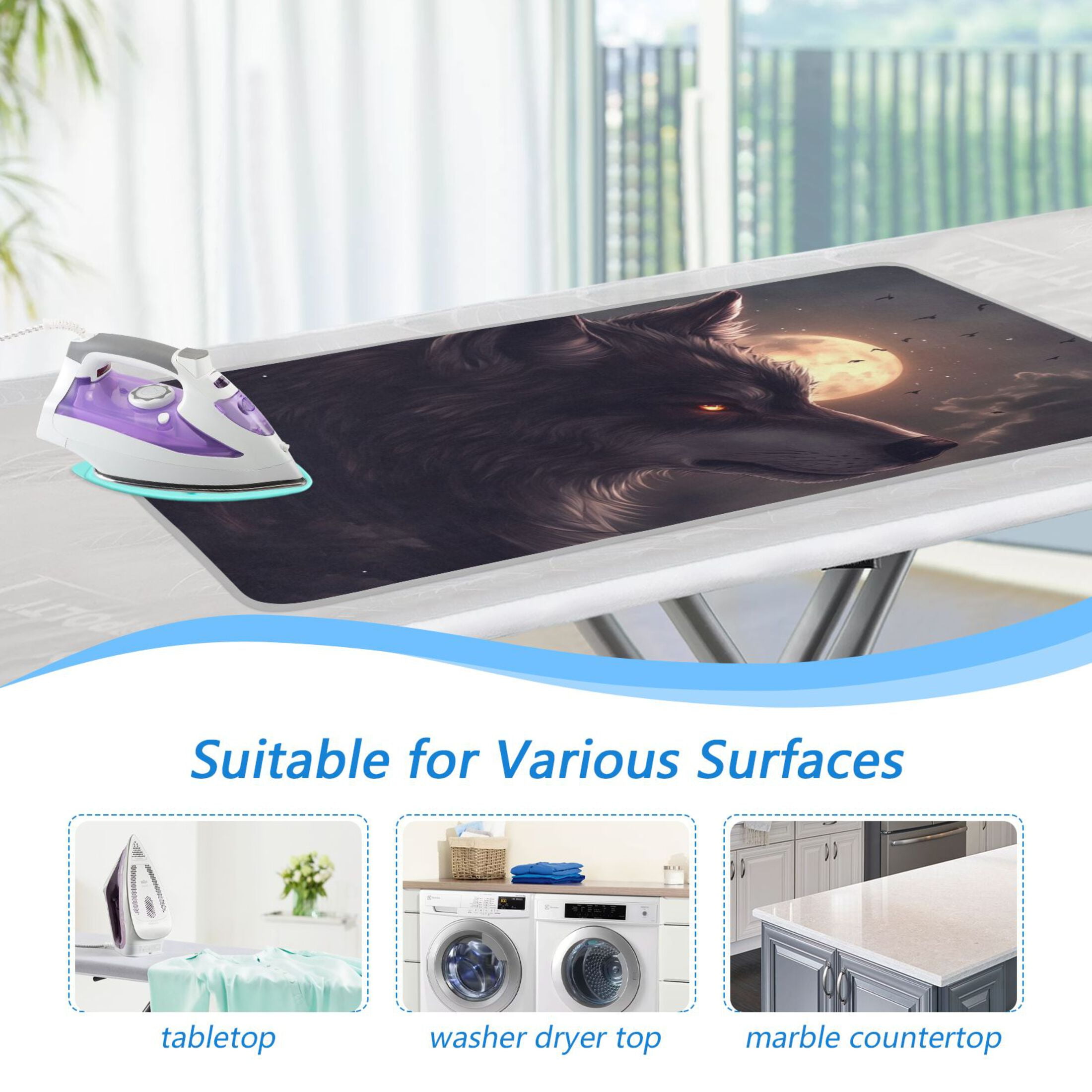 Dark Wolf Night Art Ironing Mat Blanket for Table Top Travel Portable Ironing Board Pad 47.2x27.6 Inch