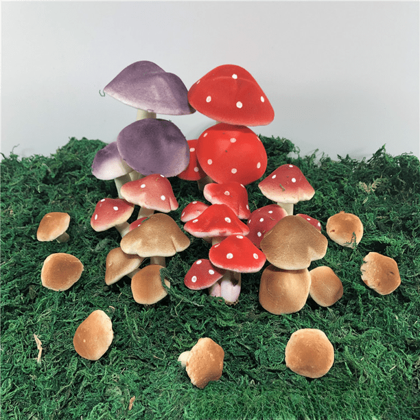 Decoración de mesa de arena de cómic con forma de hongo artificial de tres cabezas, tocado de horquilla, plantación de jardín, planta de hongo de tres patas, decoración suave de pared