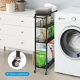 thumbnail image 4 of Slim Storage Cart Kitchen Rolling Utility Cart on Wheels 4 Tier Mobile Narrow Cart with Wood and Metal Handle Slide Out Storage Shelving Unit Cart for Kitchen Living Room Small Places Black, 4 of 7