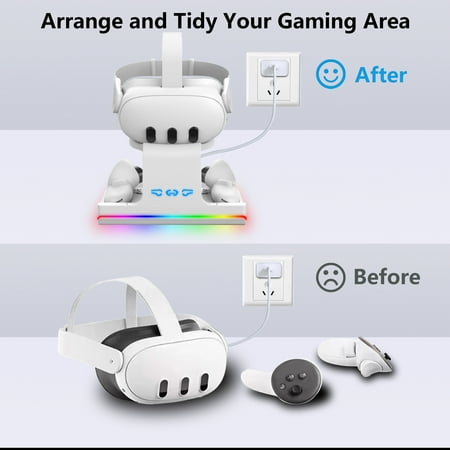 Charging Dock for Oculus/Meta Quest 3 VR Headset and Controllers, Magnetic Charging Station, RGB LED