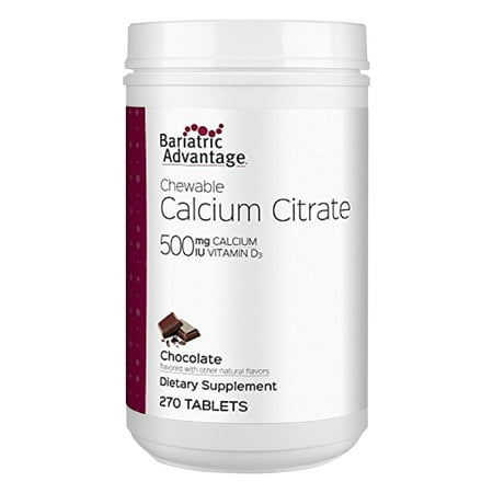 Bariatric Advantage Calcium Citrate Chewable 500 mg - For Bariatric Surgery Patients - High-Potency, Easy-Digest Tablets - Calcium Citrate - Bone Strength Supplements* - 270 Count - Chocolate