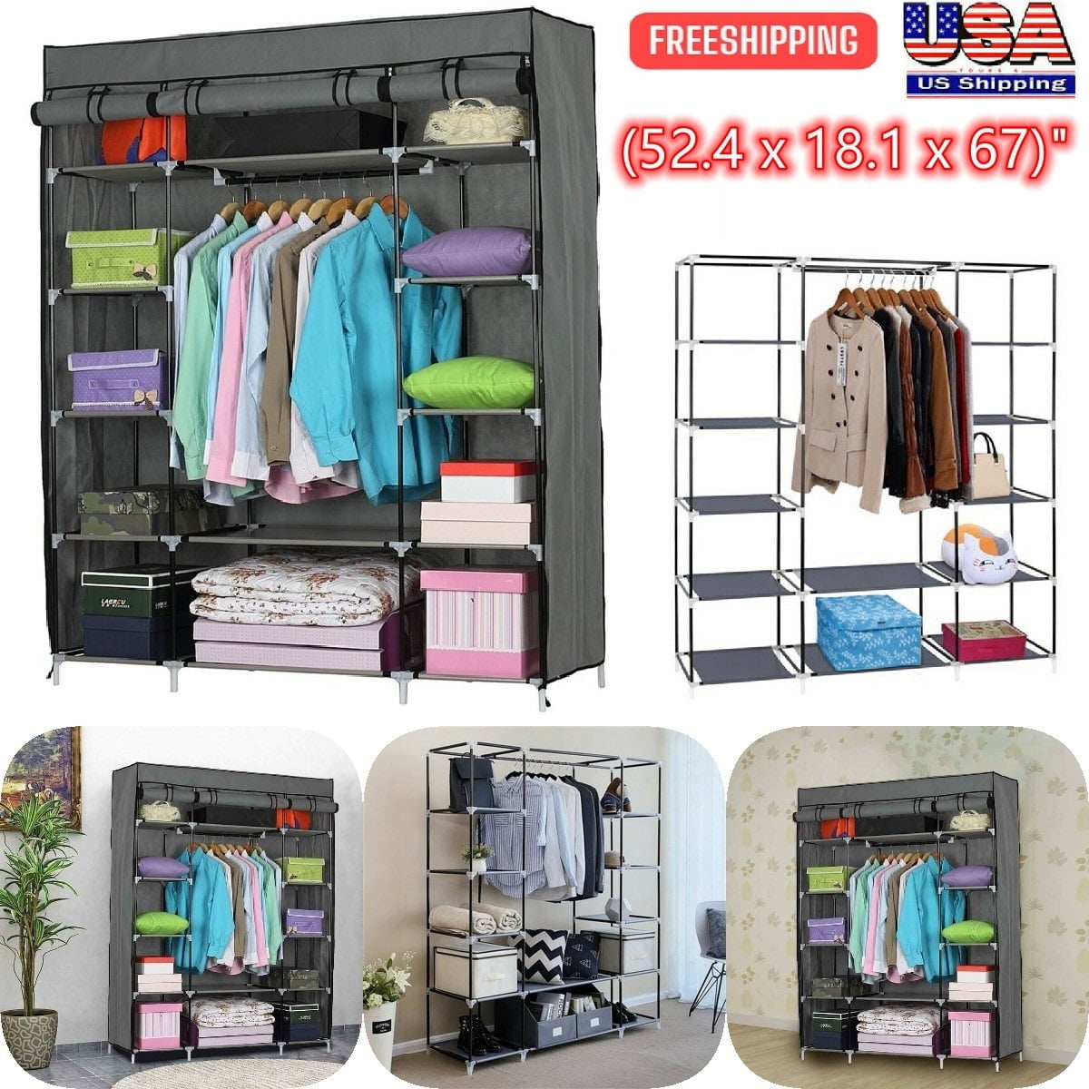 Goorabbit Closet Storage,Nonwoven Fabric Wardrobe Portable Closet Closet Organizer Clearance