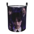 thumbnail image 1 of Cesto para ropa sucia Wednesday Addams, cesta de almacenamiento circular plegable impermeable con asa, cesta organizadora de juguetes para ropa sucia, decoración para dormitorio y baño, tamaño mediano, 1 of 8