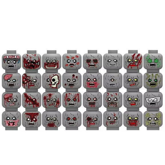 MOOXI 32pcs Horrors Zombiess Minifigures Head Pack Accessories Set Builidng Block Toy Helmet Designed for Minifigs for Kids Boys Grils