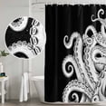 thumbnail image 5 of Black White Octopus Shower Curtain, Waterproof Shower Curtains for Bathroom, Coastal Ocean Animals Nautical Washable Fabric Bathtub Curtain Set Bath Decor with 12 Hooks 48"x72", 5 of 8