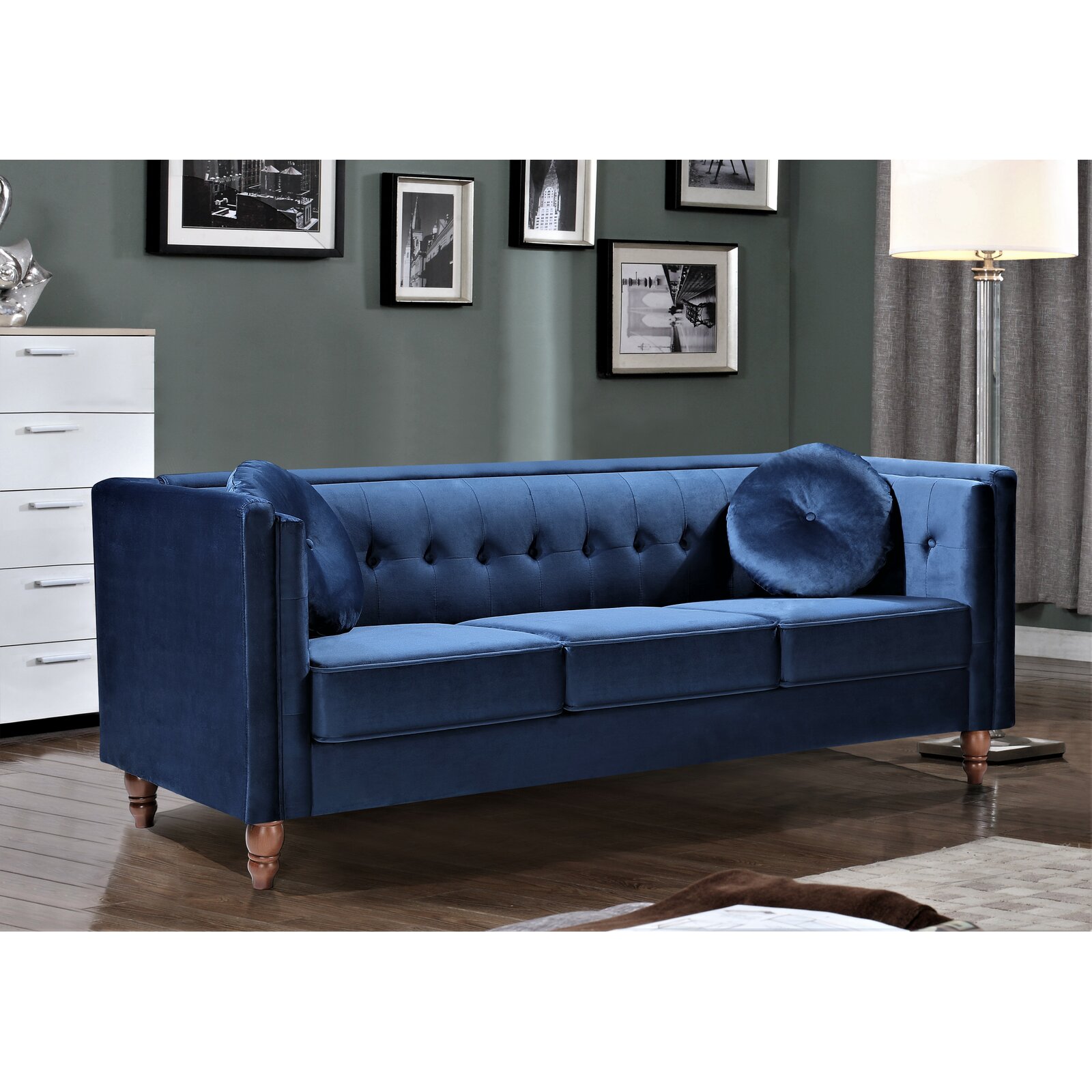 Evendale 80.7'' Velvet Square Arm Chesterfield Sofa, Weight Capacity