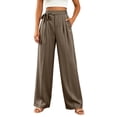 thumbnail image 2 of Oiangi Women's Wide Leg Dress Pants High Waist Tie Front Pant Pleated Casual Business Work Trousers with Pockets for Fall Khaki S, 2 of 9
