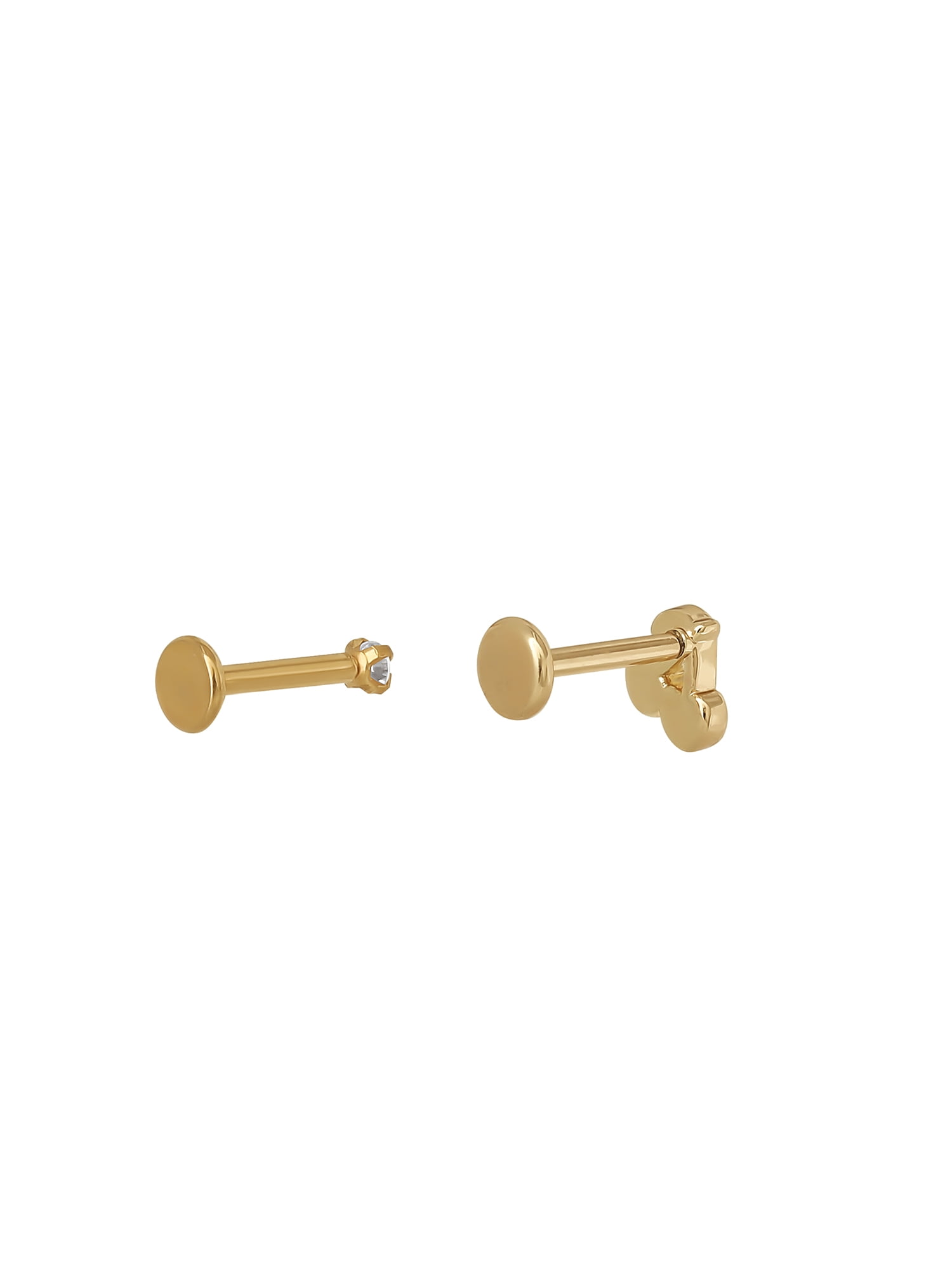 No Boundaries Women's Gold Tone Stainless Steel Cherry and Cubic Zirconia Flatback Cartilage Earrings, 2 Piece Set