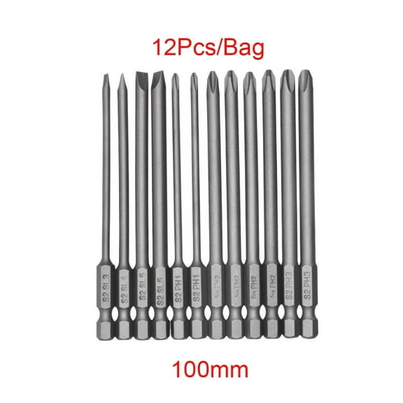 12pcs/set Alloy Steel S2 Slotted Phillips Screwdriver Drill Bits Magnetic for Head 100mm for Extra Long