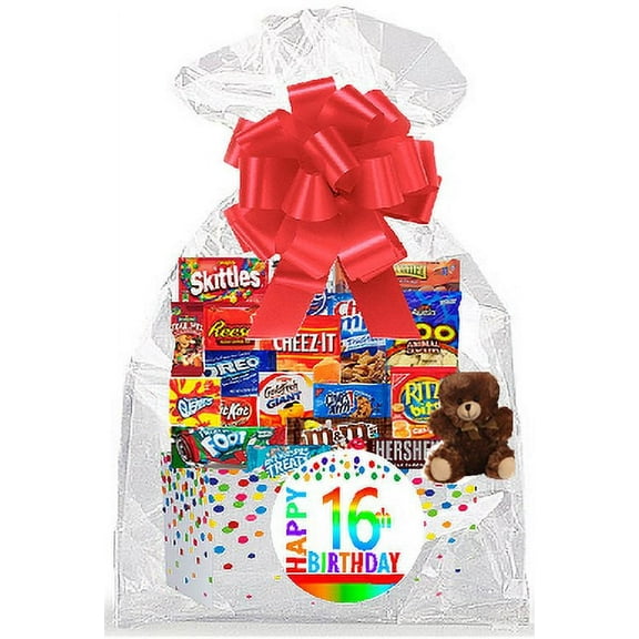 CakeSupplyShop Item#016BSG Happy 16th Birthday Rainbow Thinking Of You Cookies, Candy & More Care Package Snack Gift Box Bundle Set - Ships FAST!