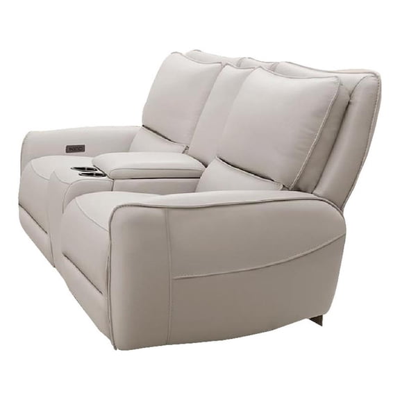 Benjara Pono Power Recliner Loveseat- Beige Top Grain Leather Zero Gravity
