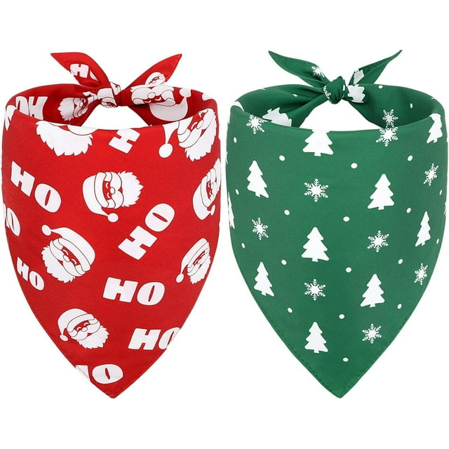 Christmas Dog Bandanas, 2PCS Santa Claus and Christmas Tree Double-Layer Dog Scarf for Large and Extra Large Dogs, Funny Christmas Dog Costumes for Holiday, Photo Prop, Parties (XL, Red & Green)
