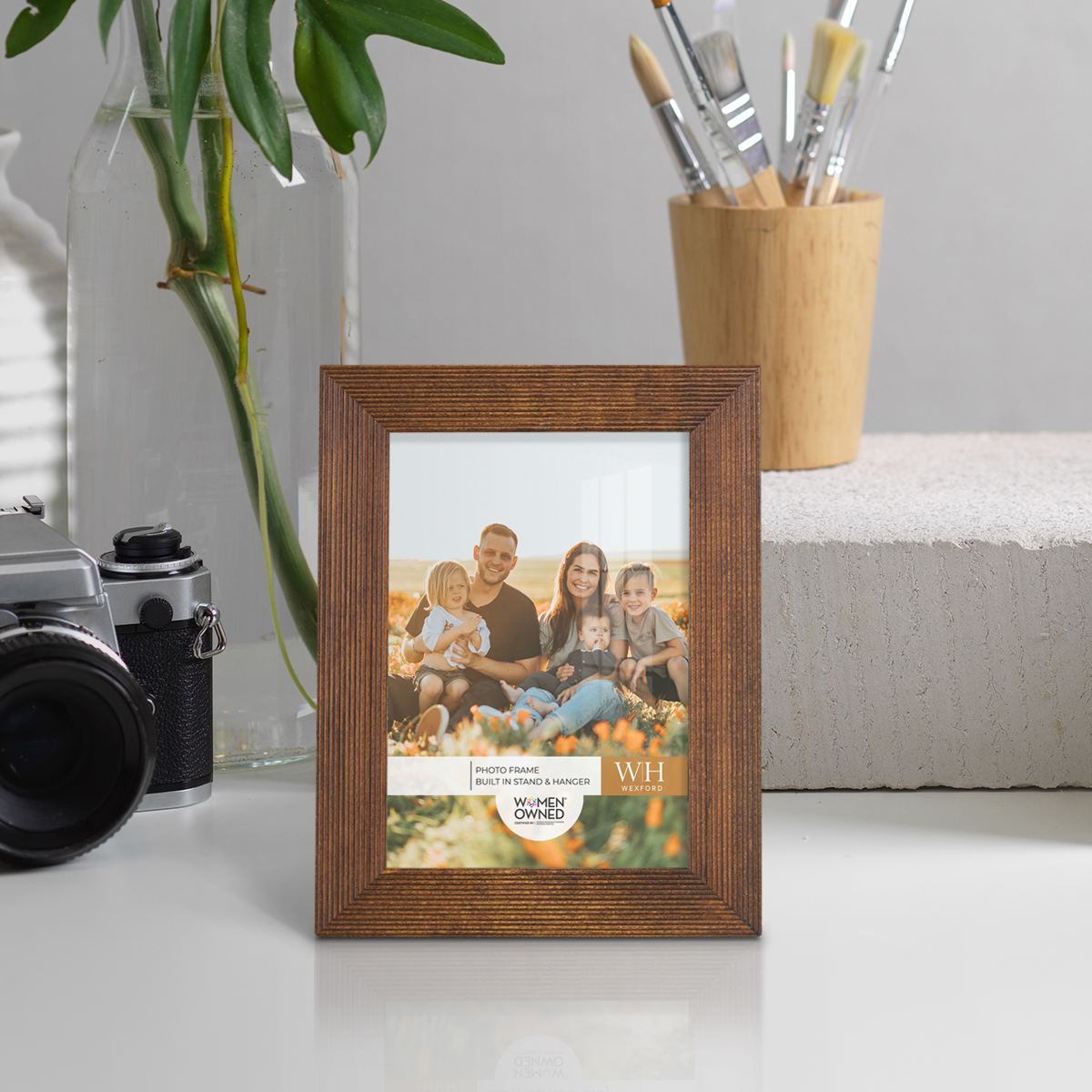 Grooved 3.5 in. x 5 in. Walnut Picture Frame (Set of 2)