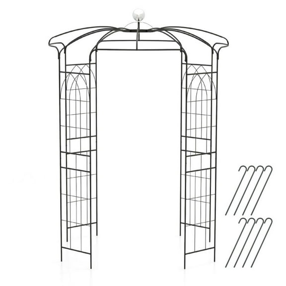 Spaco 2-In-1 Gazebo Trellis, Gazebo Trellis with Galvanized Metal Tubes, French Style Arch for Climbing Plants and Wedding Ceremony Decoration, Black