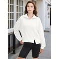 thumbnail image 2 of DARING DIVA Women's Stylish Cropped Half Zip Hoodie with Trendy Side Slits S White, 2 of 7