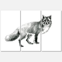Designart ' Black and White Portrait Fox ' Farmhouse Canvas Wall Art Print