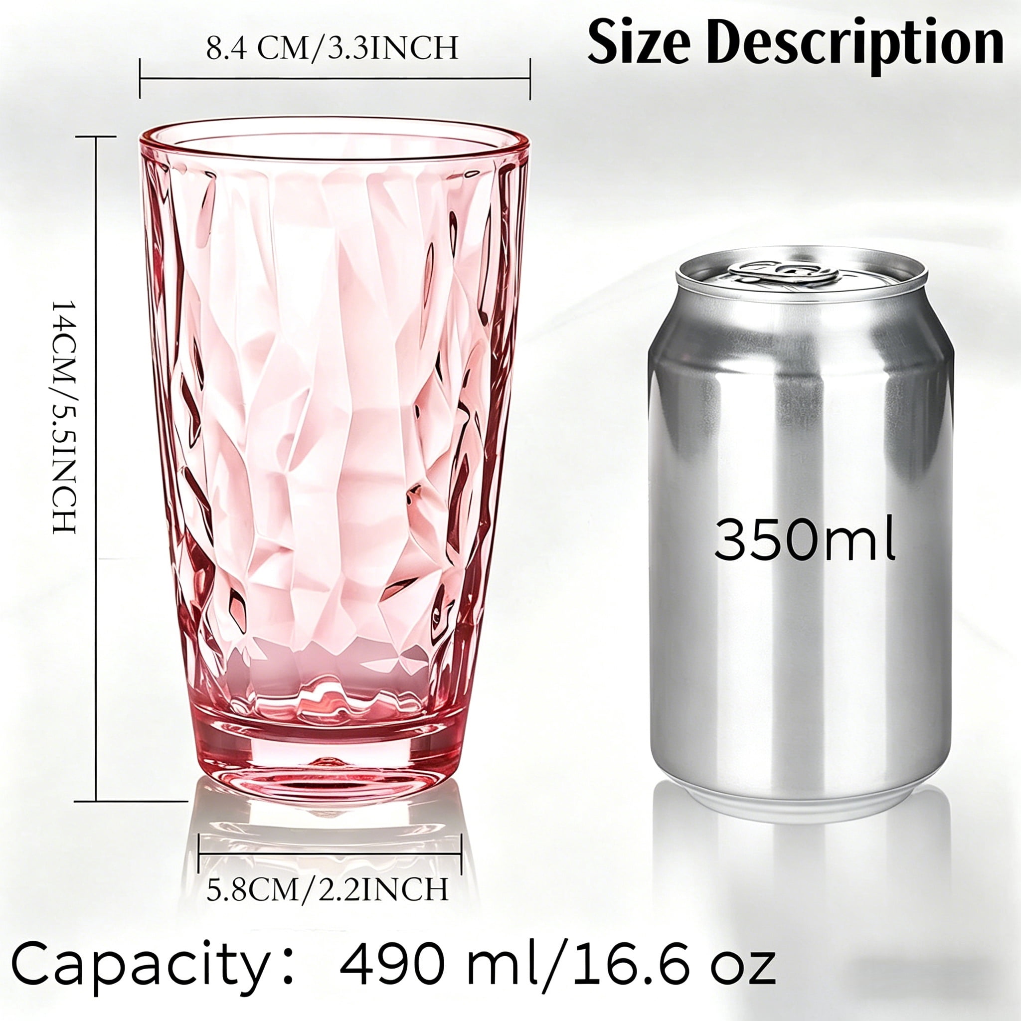 16oz Unbreakable Premium Drinking Glasses, Stackable Tumbler Cups, Plastic Water Cups,Hard Plastic Cups Reusable Kitchen Water Glasses Drinking,Dishwasher Safe,4 Pack