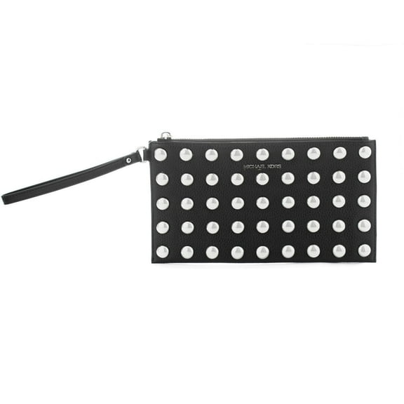 Michael Kors Women's Jet Set Large Studded Pebbled Leather Wristlet Pouch (Black)