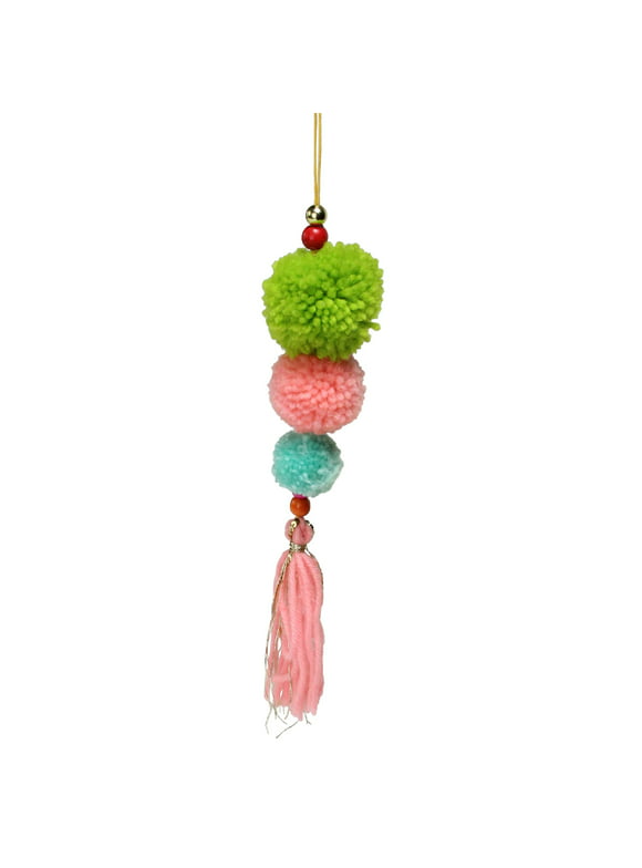 Northlight 10.25" Green and Pink Pom Pom Christmas Ornament