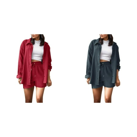 2 Pack(Grey & Red) Fashion Set Womens Shorts Womens Swim Shorts Suit Set Long Sleeve Shirt Swimsuits with Shorts Suit Shorts Two Piece Strapless Bathing Suit To