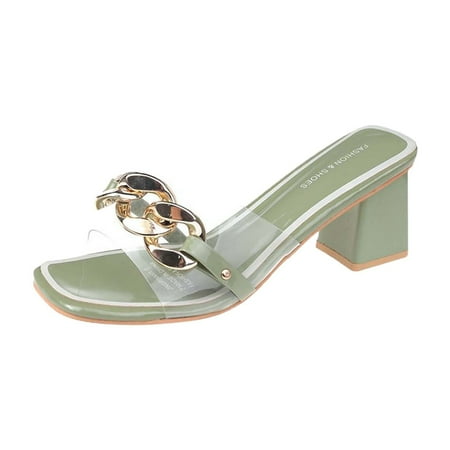 

TUOBARR Heels Women s Summer Elegant Casual High Heel Square Toe Slippers Green
