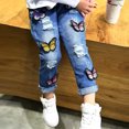 thumbnail image 3 of Lovebay Kids Baby Girls Stretch Jeans Cartoon Butterfly Hole Ripped Trouser Bottoms Floral Denim Long Pants, 3 of 15