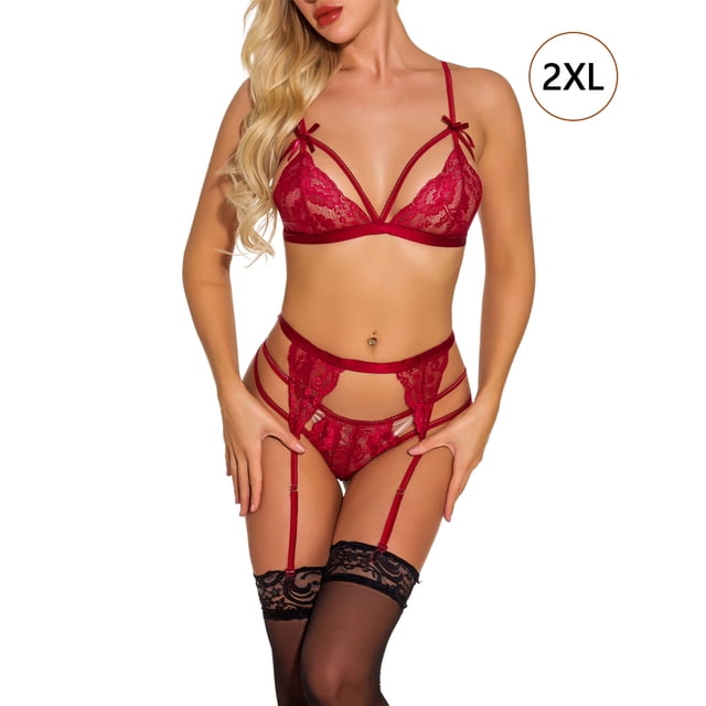 Ropa interior de encaje sexy para mujer Ropa de dormir Liguero Ropa de dormir Lencería, Rojo vino, XXL tholdsy XX000105-15