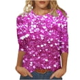 thumbnail image 2 of BVOFAR 3/4 Sleeve Sequin Tops for Women Sparkle Glitter Party Shirts Plus Size Round Neck Loose Fit Blouses 2025, 2 of 5