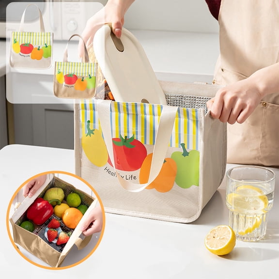Dmlowu Insulated Lunch Bag for Women, Reusable Thermal Tote Cooler Bag with Vegetable Print, Large Capacity Lightweight Lunch Box Bag for Work Picnic Beach