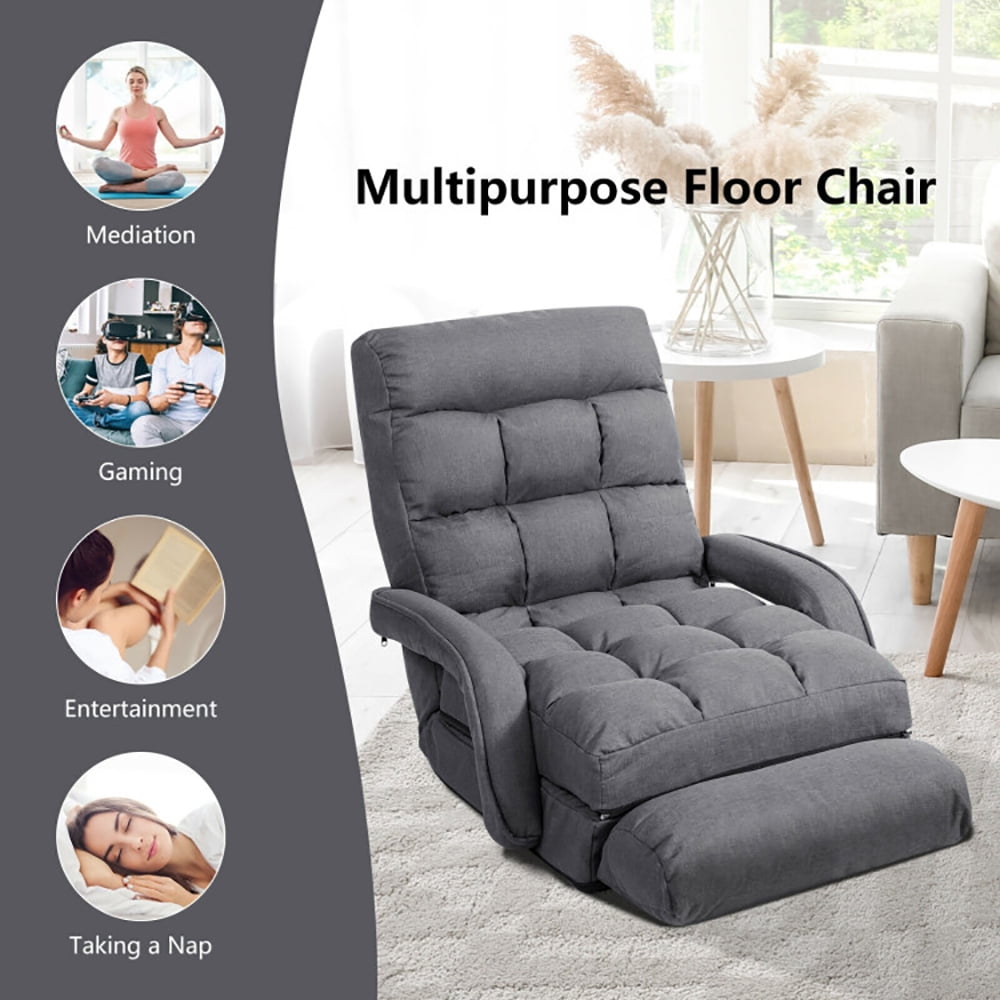 Finihen Folding Lazy Sofa Chair, Floor Chair, Folding Lazy Floor Chair Sofa with Armrests and Pillow, for Living Room, Bedroom, for Gaming, Reading, Gray Finihen Folding Lazy Sofa Chair, Floor Chair, Folding Lazy Floor Chair Sofa with Armrests and Pillow, for Living Room, Bedroom, for Gaming, Reading, Gray