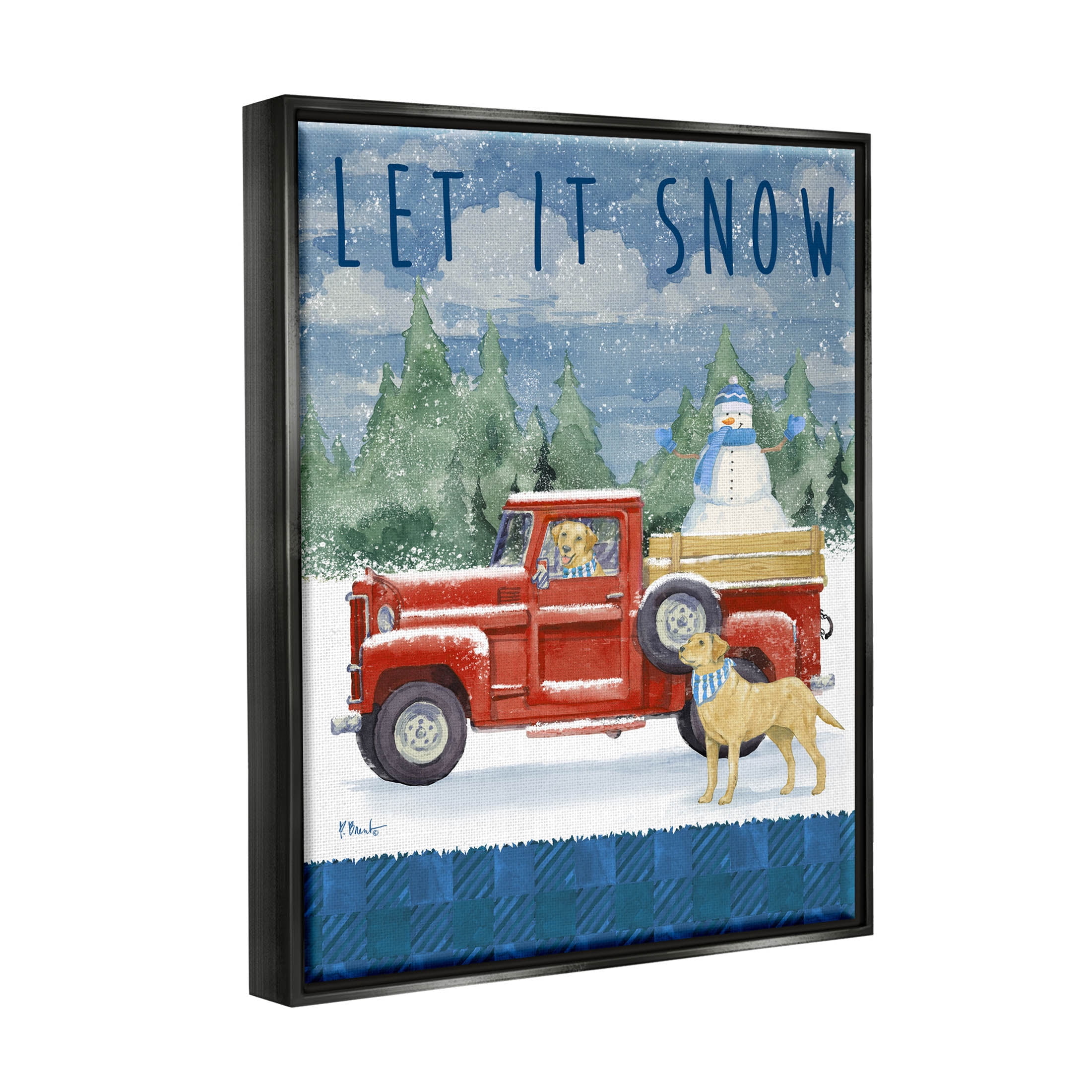 Stupell Industries Let It Snow Winter Dogs Graphic Art Jet Black Floating Framed Canvas Print Wall Art, Design by Paul Brent