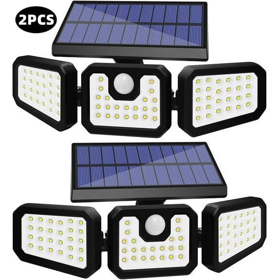 Solar Lights Outdoor, 2Pcs Solar Security Lights Motion Sensor Outdoor Flood Lights, Solar Porch Shop Light 270° Wide Angle Illumination,3 Heads Adjustable IP65 74 LEDs for Home Garden Patio Yard