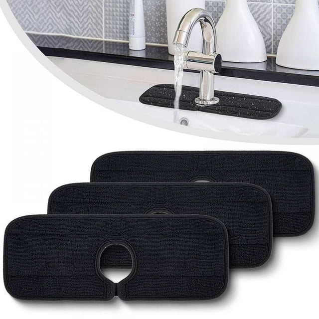 4PCS Sink Faucet Mat Absorbent Washable Backsplash Guard Splash Water Catcher Mat Microfiber Cloth Drip Protector Splash Dish Drying Countertop Pad Black
