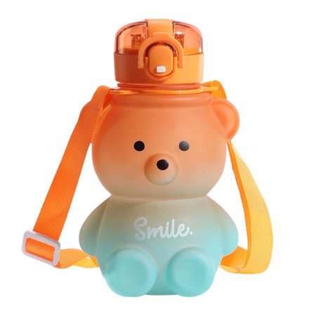 

Kawaii Bear Plastic Water Bottle With Straw Shoulder Strap Cute Kids Bottles