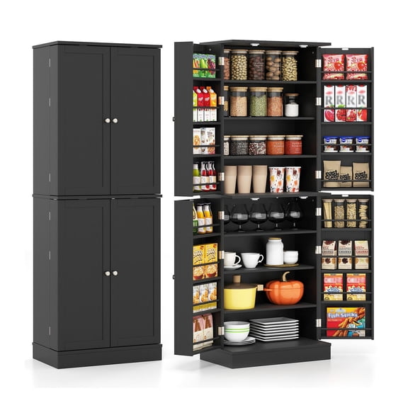 Kadyn 65.5Inch Freestanding Tall Sideboard Buffet Cabinet with 6 Adjustable Shelves, Kitchen Buffet Cabinet for Dining Room, Kicthen, Living Room, Restaurant, Black