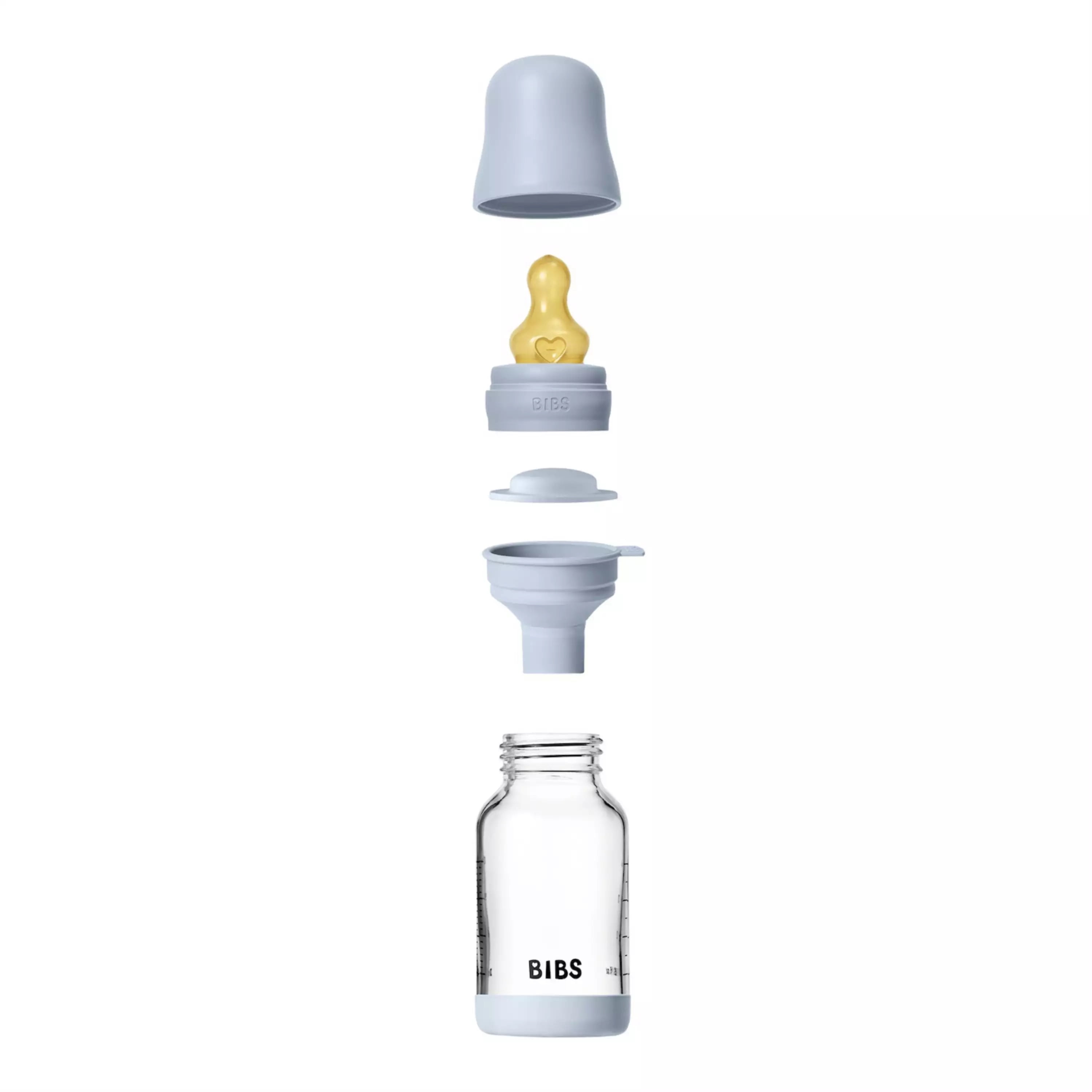 BIBS Glass Baby Bottle with Slow Flow Latex Nipple, 4 oz, Baby Blue, 1 Each