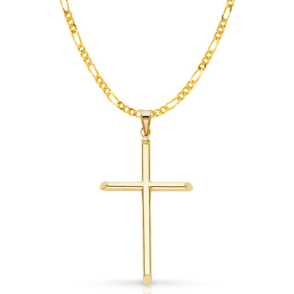 14K Yellow Gold Classic Cross Pendant with 3.1mm Figaro 3 1 Chain Chain Necklace