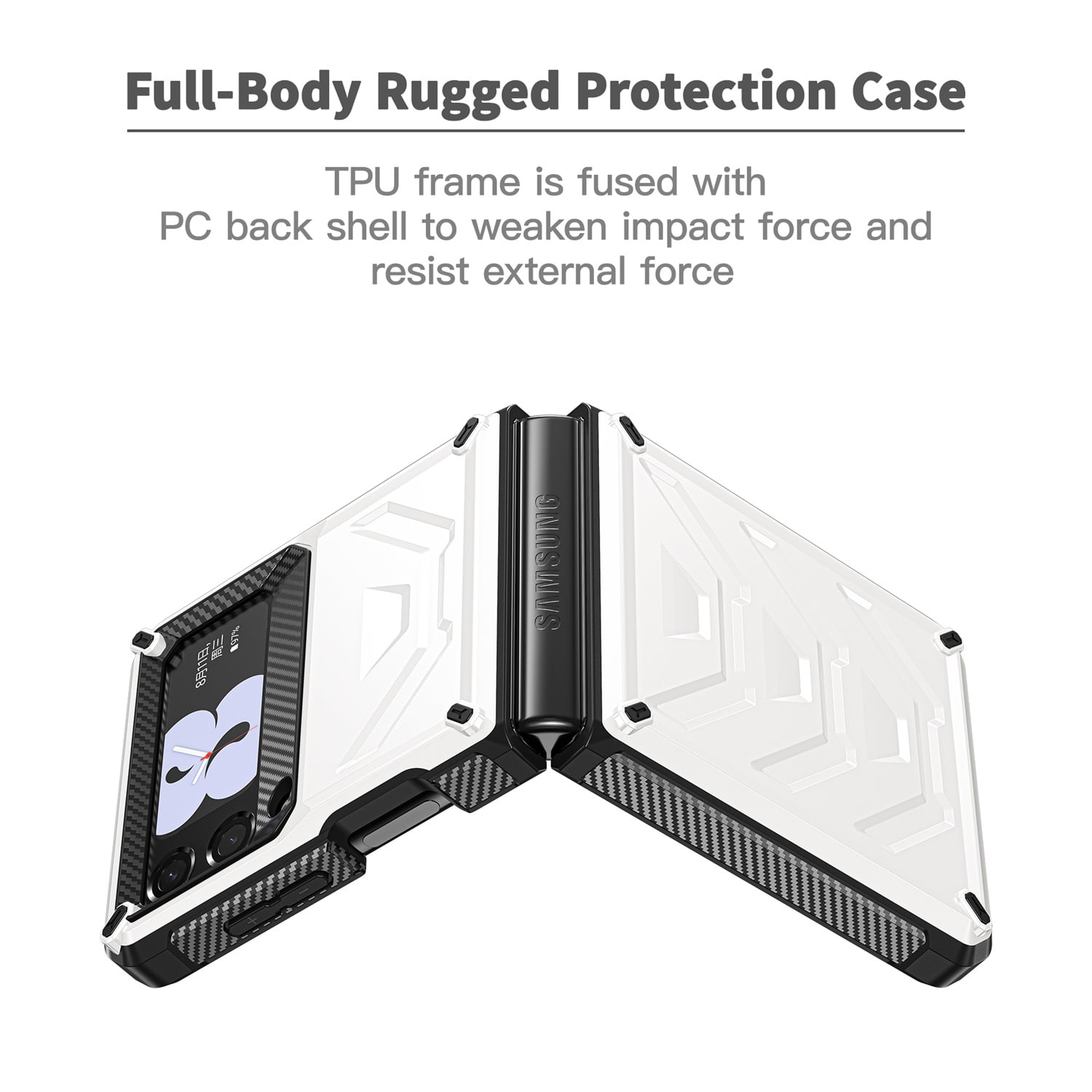 Nalacover for Samsung Galaxy Z Flip 3 Wireless Charging Case,Full-Body Protection Military Grade Heavy Duty Rugged Hard PC Armored Dual Layer Built-in Screen Protector Shockproof Cover.White