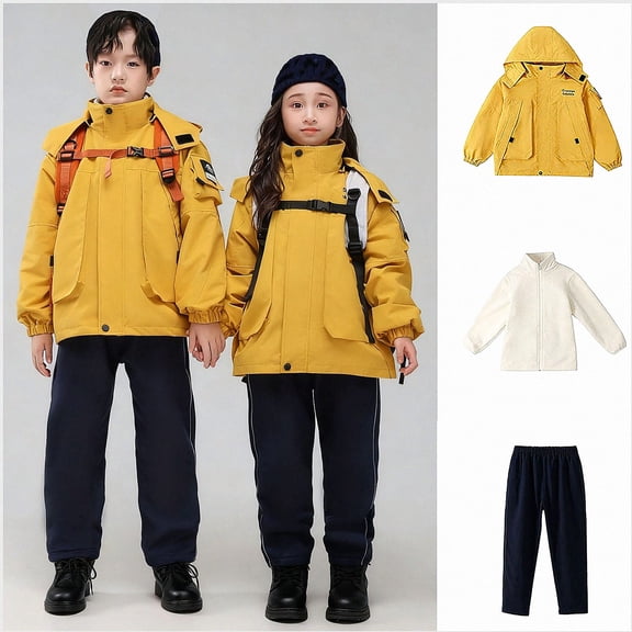 Afuyipoi Boys Girls Snowsuit Jacket Pants Set Waterproof Windbreaker Fleece Lined Winter Size 3-15 Yellow Size 5T