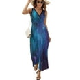 thumbnail image 2 of Purple Galaxy Womens Night Club Maxi Dress V Neck Sleeveless Bohemia Long Dresses, 2 of 9