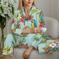 thumbnail image 6 of Pajama Sets for Women 2 Pcs, Pastel Cute Parrot Palm Leaf Button Down Long Sleeve Sleepwear Lounge PJ Sets, 6 of 6