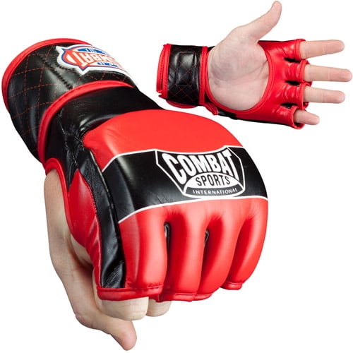 OPEN-PALM BAG TRAINING GLOVES BLACK/RED Meister MMA Boxing Leather ALL SIZES 