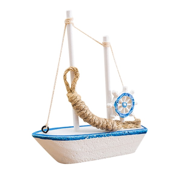 BINGLI Mini Wooden Sailboat Models for Nautical Decor, 4.3 x 5.4 x 1.2 in, Blue & White - Coastal & Beach Decor for Home, Nautical Party Decorations & Sailboat Centerpieces